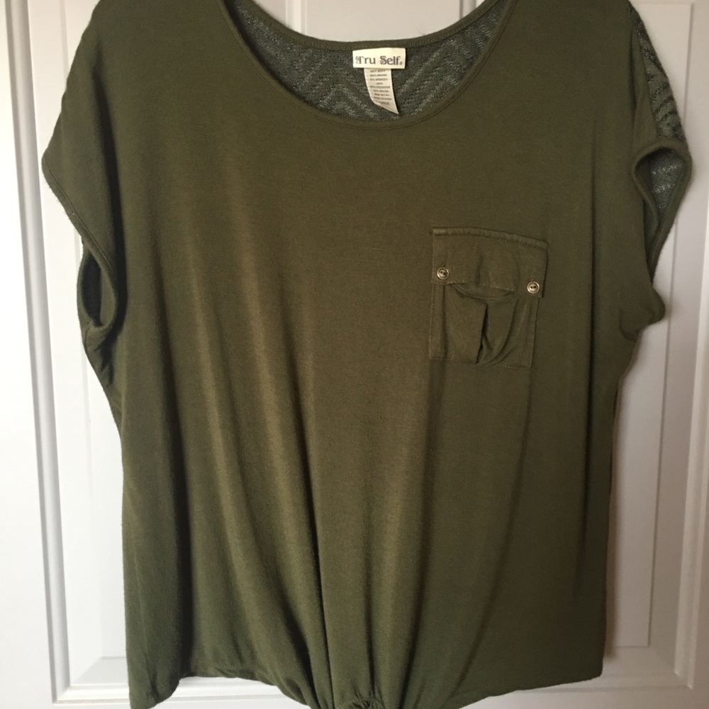 Olive green, cap sleeve, tie front top